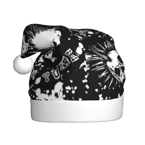 ESASAM Weißer Punk-Totenkopf bedruckte Weihnachtsmütze für Erwachsene, hochwertiger Plüschstoff, voller lebendiger gedruckter Designs. von ESASAM
