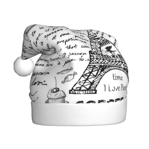 Weihnachtsmütze für Erwachsene, Motiv: Pariser Kaffee, Eiffelturm, hochwertiger Plüschstoff, voller lebendiger Druckdesign. von ESASAM