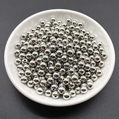 100 Stück ca. 6 mm Stern Liebe Herz Gold Farbe Silber Farbe lose Abstandshalter Acrylperlen Schmuckherstellung Finding Charm Beads-Round (Silve), 100PCS von ESCATIC