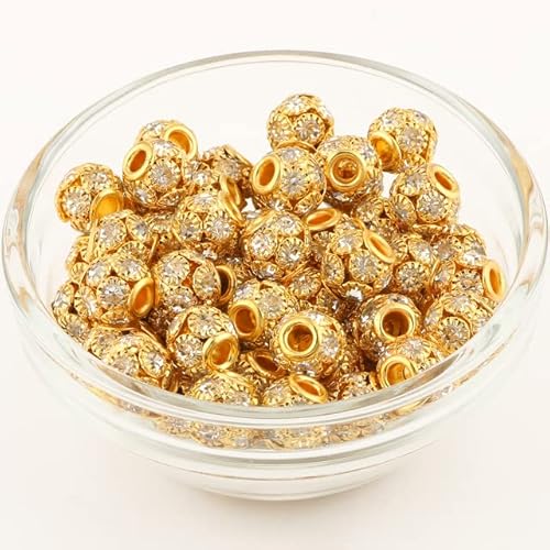 8 10 12 mm Strass Kristallkugel Perlen Großes Loch Kupfer Runde Zwischenperlen für die Schmuckherstellung DIY Armband Zubehör-Gold,10mm 10St 8 10 12 mm Strass Kristallkugel Perlen Großes Loch Kupfer Runde Zwischenperlen für die Schmuckherstellung DIY Armband Zubehör-Gold,10mm 10St von ESCATIC