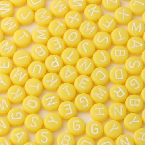 Acryl-Buchstaben-Perlen, rosa Alphabet, rund, flach, lose Zwischenperlen für die Schmuckherstellung, handgefertigt, DIY, Kinder, Armbänder, Ohrringe, Gelb, 500 Stück Acryl-Buchstaben-Perlen, rosa Alphabet, rund, flach, lose Zwischenperlen für die Schmuckherstellung, handgefertigt, DIY, Kinder, Armbänder, Ohrringe, Gelb, 500 Stück von ESCATIC