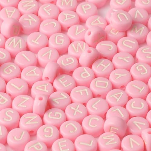 Acryl-Buchstaben-Perlen, rosa Alphabet, rund, flach, lose Zwischenperlen für die Schmuckherstellung, handgefertigt, DIY, Kinder, Armbänder, Ohrringe, Pink, 500 Stück Acryl-Buchstaben-Perlen, rosa Alphabet, rund, flach, lose Zwischenperlen für die Schmuckherstellung, handgefertigt, DIY, Kinder, Armbänder, Ohrringe, Pink, 500 Stück von ESCATIC