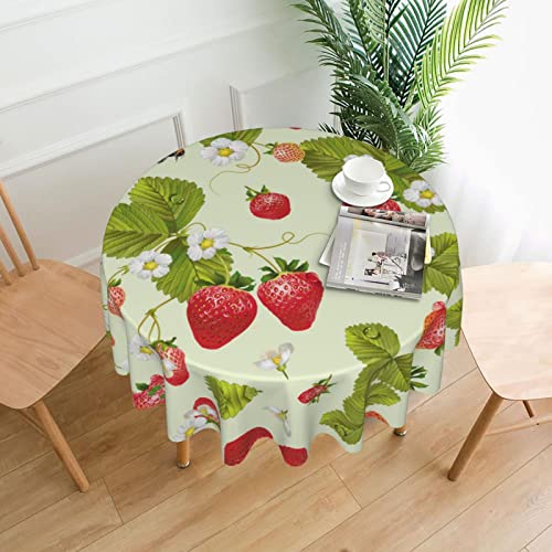 Schöne runde Tischdecke mit Erdbeeren, waschbare runde Tischdecke für Restauranttische, Partys und Picknicks, 60 Zoll von ESCATIC