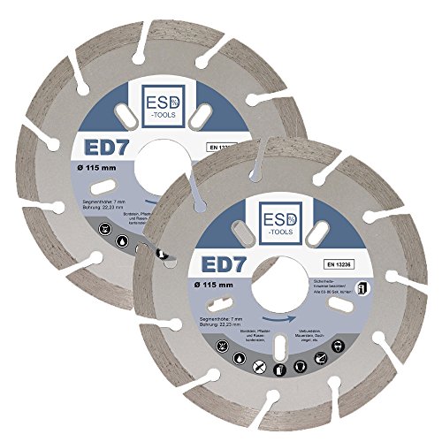 ESD-TOOLS | Diamanttrennscheibe ED7 für Beton, Stein, Dachziegel & Pflaster | Ø 115/22,23mm | 2 Stück ESD-TOOLS | Diamanttrennscheibe ED7 für Beton, Stein, Dachziegel & Pflaster | Ø 115/22,23mm | 2 Stück von ESD-TOOLS
