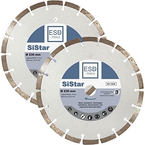 ESD-TOOLS | Diamanttrennscheibe SiStar Beton, Stein und Dachziegel, Trocken & Nass verwendbar | Ø 230/22,23 mm | 2er Set ESD-TOOLS | Diamanttrennscheibe SiStar Beton, Stein und Dachziegel, Trocken & Nass verwendbar | Ø 230/22,23 mm | 2er Set von ESD-TOOLS