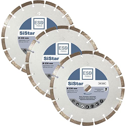 ESD-TOOLS | Diamanttrennscheibe SiStar Beton, Stein und Dachziegel, Trocken & Nass verwendbar | Ø 230/22,23 mm | 3er Set ESD-TOOLS | Diamanttrennscheibe SiStar Beton, Stein und Dachziegel, Trocken & Nass verwendbar | Ø 230/22,23 mm | 3er Set von ESD-TOOLS