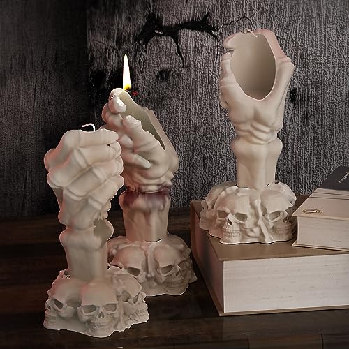 Totenkopf-Kerzenform Kerze Schädel Handform Schädel Kerze Basis Form Schädel Harz Gießform Harz Herstellung Formen Silikonform für Kerze Zuhause Dekorieren Form Kerzenherstellung Form 3D Tierform von ESEDAGE