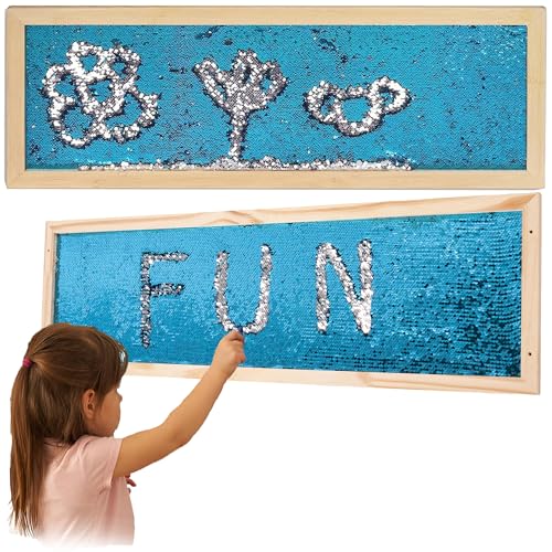 ESEHGS Pailletten-Wandrahmen, sensorischer Wand-Pailletten-Flip-Stoff für Kinder, Kindertagesstätte und Schule, Wand- und Zimmerbrett, Pailletten-Wandpaneel, Paillettenstoff (2 Stück, blau) von ESEHGS