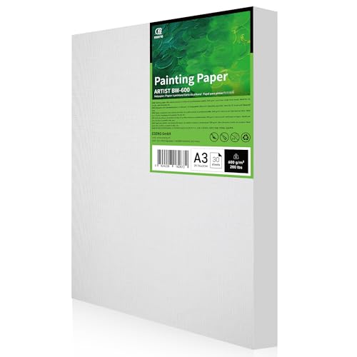 ESENG® Leinwandpapier A3, 600g/m2, 30 Blätter, Ölmalpapier, Ölpastellpapier, Acrylpapier, Künstlerqualität, geeignet für Ölmalerei, Acrylfarben und Ölpastelle von ESENG