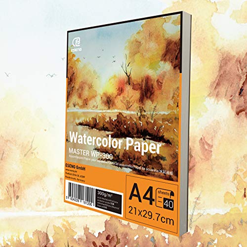 ESENG® Premium Aquarellpapier DIN A4-40x Blätte - 300GSM - Weiß, Aquarellblock, Malblock Papier für Aquarell, Zeichnen, Malen von ESENG