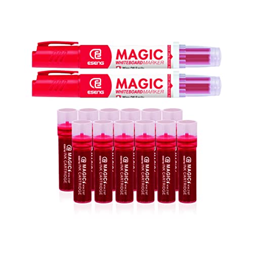 ESENG® Whiteboard Marker Magic WM-218 (12 Patronen + 2 Marker | Rot) von ESENG