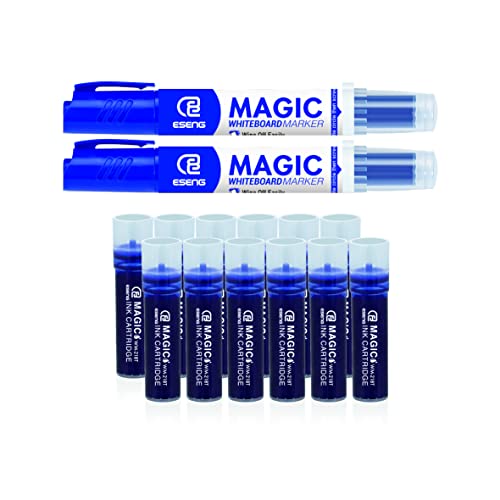 ESENG® Whiteboard Marker Magic WM-218 (12 Patronen + 2 Marker | Blau) von ESENG