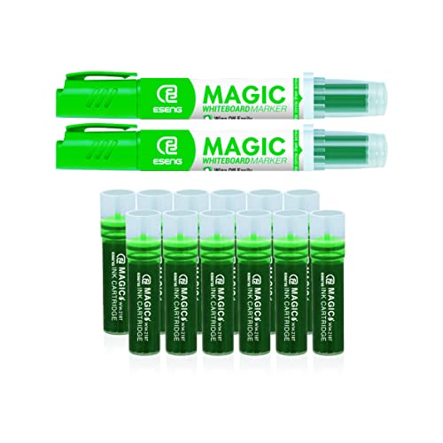 ESENG® Whiteboard Marker Magic WM-218 (12 Patronen + 2 Marker | Grün) von ESENG