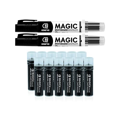ESENG® Whiteboard Marker Magic WM-218 (12 Patronen + 2 Marker | Schwarz) von ESENG