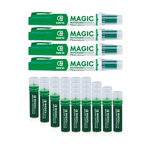 ESENG® Whiteboard Marker Magic WM-218 (4 Marker + 24 Patronen | Grün) von ESENG