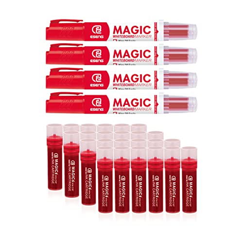 ESENG® Whiteboard Marker Magic WM-218 (4 Marker + 24 Patronen | Rot) von ESENG