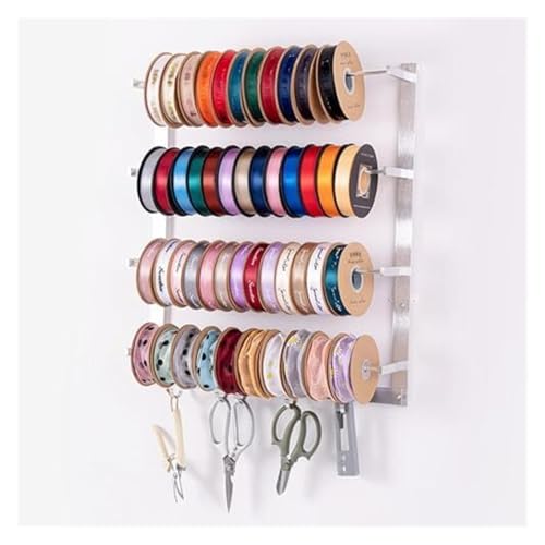 Bandrollen-Präsentationsständer, 53 × 60 cm, Bandhalter, Organizer-Rack for Geschenkpapier, Seidenschals, Handtücher, an der Wand montiertes Metallregal mit Haken von ESESE