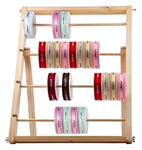 Bandrollen-Präsentationsständer, Band-Organizer-Rack aus Holz for den Schreibtisch, abnehmbarer Querstangen-Halter for Bastelbänder und Garnrollen(4 Tier) von ESESE