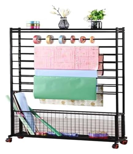 Bandrollen-Präsentationsständer, Bandhalter-Organizer-Rack, Spulen-Schal-Aufbewahrungsregal mit 9-stufiger abnehmbarer Stange und Ablage, beweglicher Boden, doppelseitig(Black) von ESESE