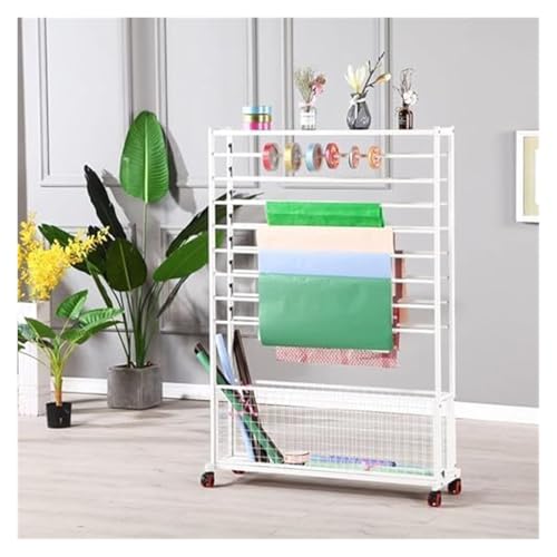 Bandrollen-Präsentationsständer, Bandhalter-Organizer-Rack, Spulen-Schal-Aufbewahrungsregal mit 9-stufiger abnehmbarer Stange und Ablage, beweglicher Boden, doppelseitig(White) von ESESE