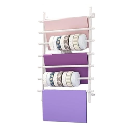 Bandrollen-Präsentationsständer, Bandregal, wandmontiertes Band- und Schal-Präsentationsregal, multifunktionaler Geschenkpapier-Organizer, Krawatten- Handtuchhalter, Metallregal(White,65x120cm) von ESESE