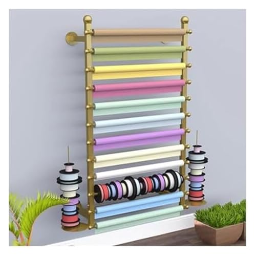 Bandrollen-Präsentationsständer, Bandschal-Aufbewahrungshalter for Bastelräume und Geschenkverpackungen, an der Wand montiertes Bänderregal mit hängendem Regal(Gold,L 100cm/39.4in/3.3ft) von ESESE