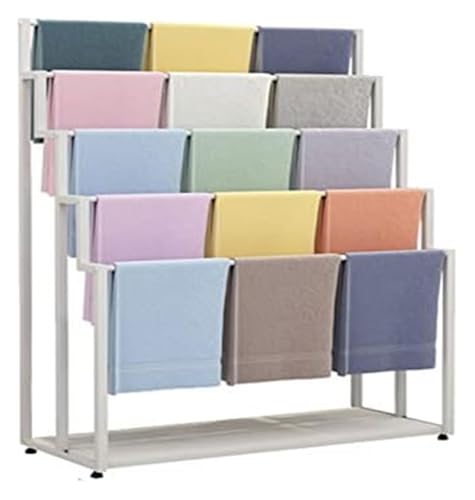 Bandrollen-Präsentationsständer, Bandständer, Präsentationsständer aus Metall und Eisen, Schalhalter mit Rädern, 5-lagiger Seidenschal-Schal-Decken-Präsentationsständer(White,L80*W40*150CM) von ESESE