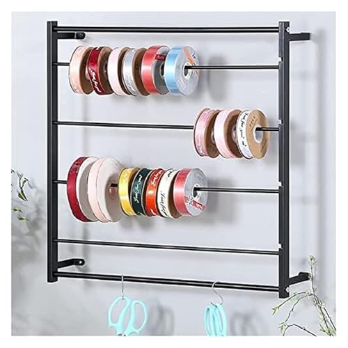 Bandrollen-Präsentationsständer, Metall-Wandhalterung, Bandhalter, 4-lagig, quadratisch, for Geschenkpapier, Seidenschals und mehr, Bastelraum(Black,67 * 67cm/26.38inch*26.38inch) von ESESE