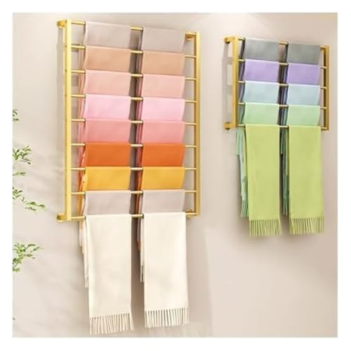 Bandrollen-Präsentationsständer, Präsentationsständer for Seidenschals, Wandmontierter Organizer aus Metall/Bekleidungsgeschäft, for Geschenkpapier/Stoff/Bänder(Gold,L 80CM) von ESESE