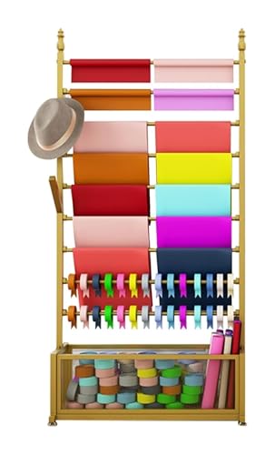 Bandrollen-Präsentationsständer, großes 9-lagiges Band-Organizer-Regal for Blumenläden, Krawatten-Aufbewahrungshalter, Fadenständer, Schal-Präsentationsregal(Gold,27.6x13.8x70.9in) von ESESE