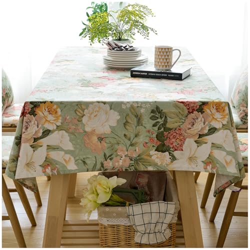 ESINY Tischdecke Rechteckige 90x140cm Tischtuch Baumwolle Leinen Abwaschbar Tischdecke, Tischwäsche mit Blumendruck, Bedruckte tischdecke Tischdekoration für Home Küchenzimmer von ESINY