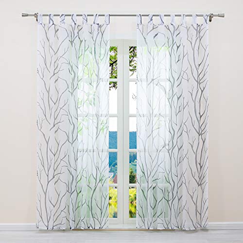 ESLIR Gardinen mit Schlaufen Vorhänge Fensterschal Transparent Schlaufenschal mit Zweige Muster Voile Weiß-Grau BxH BxH 140x145cm1 Stück ESLIR Gardinen mit Schlaufen Vorhänge Fensterschal Transparent Schlaufenschal mit Zweige Muster Voile Weiß-Grau BxH BxH 140x145cm1 Stück von ESLIR