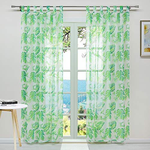 ESLIR Gardinen mit Schlaufen Vorhänge Gardinenschals Transparent Schlaufenschal Pflanzen Muster Voile Grün BxH 140x175cm 1 Stück ESLIR Gardinen mit Schlaufen Vorhänge Gardinenschals Transparent Schlaufenschal Pflanzen Muster Voile Grün BxH 140x175cm 1 Stück von ESLIR