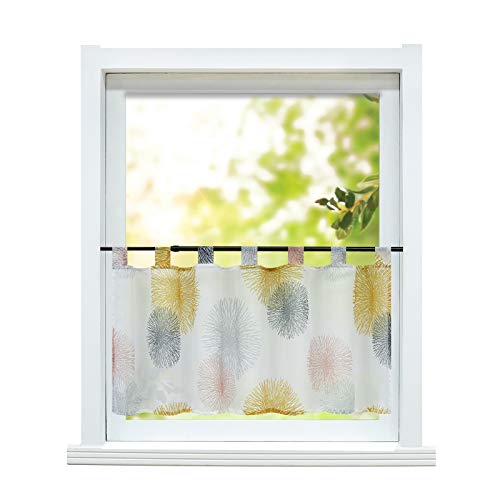 ESLIR Scheibengardine Küche Bistrogardine Modern Gardinen Transparent Kurzgardine mit Schlaufen Vorhänge Voile Gelb HxB 45x90cm 1 Stück von ESLIR