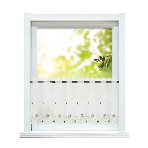 ESLIR Scheibengardine Landhaus Bistrogardine Küche Gardinen Transparent Vorhang Bestickt Kurzgardine mit Blumen Stickerei Voile HxB 30x90cm 1 Stück von ESLIR