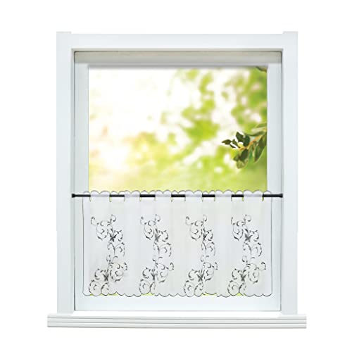 ESLIR Scheibengardine Landhaus Stores Gardinen Bistrogardine Küche Gardinen Transparent Vorhänge Küche Kurzgardine Voile Schwarz BxH 120x60 cm 1 Stück von ESLIR