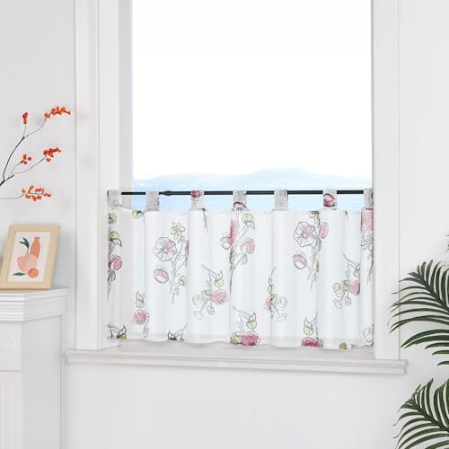 ESLIR Scheibengardine Leinenoptik Küche Gardine mit Schlaufen Bistrogardine Landhaus Kurzgardine Halbtransparent Weiß HxB 45x120 cm 1 Stück ESLIR Scheibengardine Leinenoptik Küche Gardine mit Schlaufen Bistrogardine Landhaus Kurzgardine Halbtransparent Weiß HxB 45x120 cm 1 Stück von ESLIR