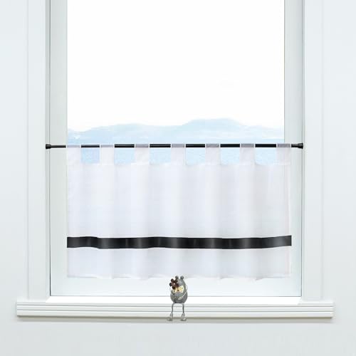 ESLIR Scheibengardine mit Schlaufen Gardinen Küche Bistrogardinen Transparent Stores Vorhänge Kurzgardine Modern Voile Schwarz BxH 60x120cm 1 Stück von ESLIR