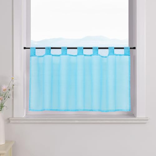 ESLIR Scheibengardine mit Schlaufen Gardinen Küche Bistrogardinen Transparent Stores Vorhänge Kurzgardine Voile Blau BxH 45x120cm 1 Stück von ESLIR