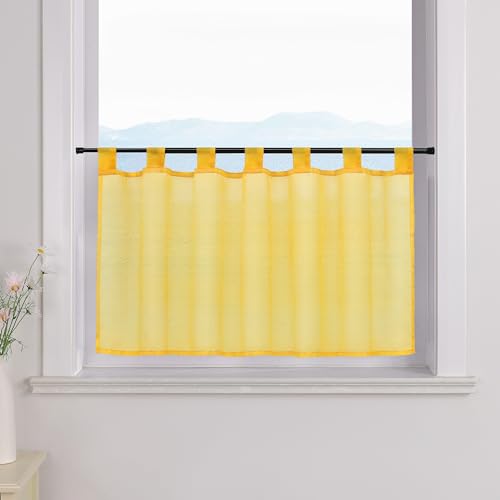 ESLIR Scheibengardine mit Schlaufen Gardinen Küche Bistrogardinen Transparent Stores Vorhänge Kurzgardine Voile Gelb BxH 45x90cm 1 Stück von ESLIR