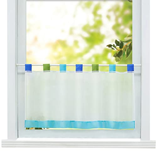 ESLIR Scheibengardine mit Schlaufen Vorhänge Küche Modern Bistrogardinen Transparent Stores Gardinen Kurzgardine Voile Blau BxH 90x30 cm 1 Stück von ESLIR
