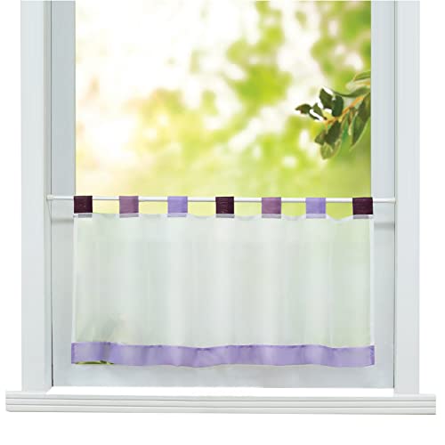 ESLIR Scheibengardine mit Schlaufen Vorhänge Küche Modern Bistrogardinen Transparent Stores Gardinen Kurzgardine Voile Lila BxH 120x60 cm 1 Stück von ESLIR
