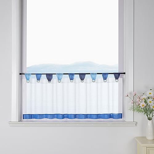 ESLIR Scheibengardine mit Schlaufen Vorhang Küche Bistrogardinen Transparent Stores Gardinen Kurzgardine Voile Blau HxB 60x180cm1 Stück von ESLIR