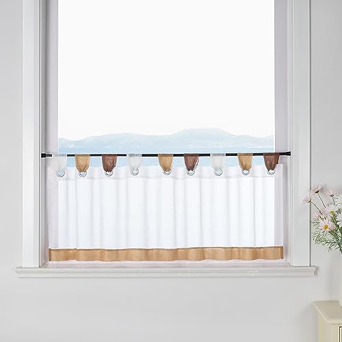 ESLIR Scheibengardine mit Schlaufen Vorhang Küche Bistrogardinen Transparent Stores Gardinen Kurzgardine Voile Braun HxB 60x180cm1 Stück von ESLIR