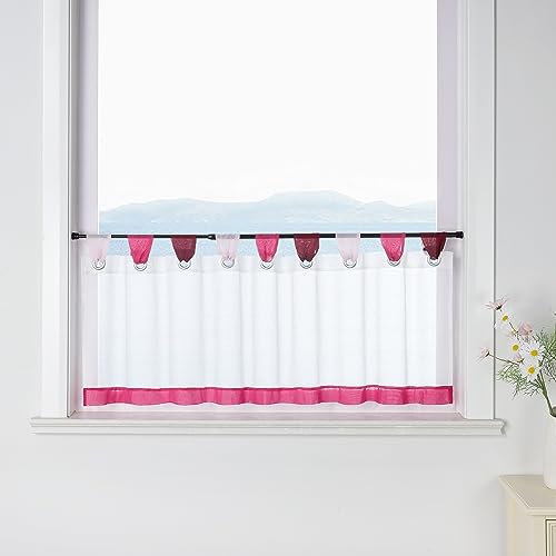 ESLIR Scheibengardine mit Schlaufen Vorhang Küche Bistrogardinen Transparent Stores Gardinen Kurzgardine Voile Rosa HxB 45x140cm1 Stück von ESLIR