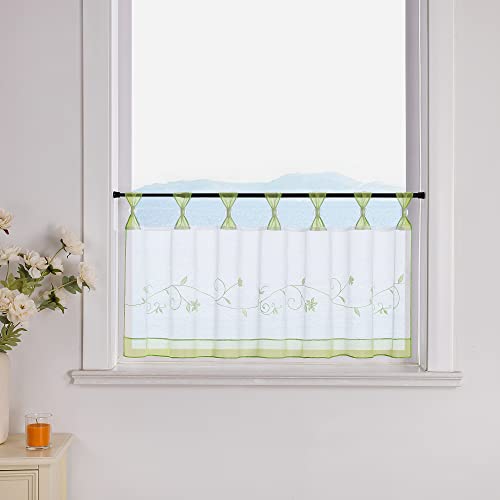 ESLIR Scheibengardine mit Schlaufen modern Bistrogardine Küche Gardinen Transparent Kurzstores mit Schlaufen Kurzgardine Voile Bestickt Grün HxB 45x90cm 1 Stück ESLIR Scheibengardine mit Schlaufen modern Bistrogardine Küche Gardinen Transparent Kurzstores mit Schlaufen Kurzgardine Voile Bestickt Grün HxB 45x90cm 1 Stück von ESLIR