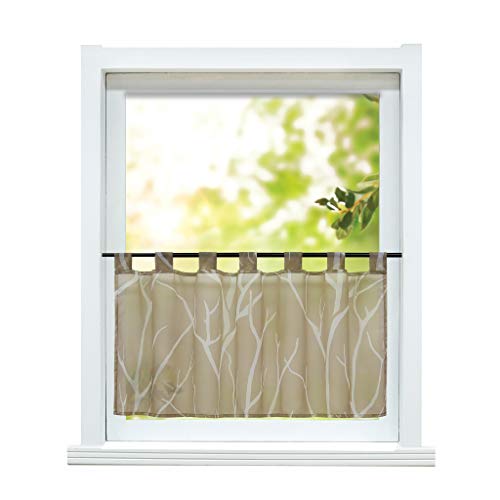 ESLIR Scheibengardine modern Bistrogardine Küche Gardinen Transparent Vorhänge mit Schlaufen Kurzgardine Voile Sand HxB 60x90cm 1 Stück von ESLIR