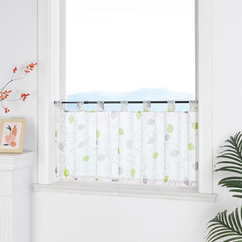 ESLIR Voile Küche Gardine Scheibengardine mit Schlaufen Bistrogardine Landhaus Kurzgardine Transparent mit Blattmuster Grün HxB 60x90 cm 1 Stück ESLIR Voile Küche Gardine Scheibengardine mit Schlaufen Bistrogardine Landhaus Kurzgardine Transparent mit Blattmuster Grün HxB 60x90 cm 1 Stück von ESLIR