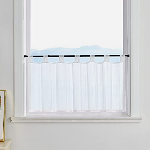 ESLIR Voile Scheibengardine modern Bistrogardine Küche Gardinen Weiß Transparent Vorhänge mit Schlaufen Kurzgardine mit Vertikale Streifen HxB 45x120cm 1 Stück von ESLIR