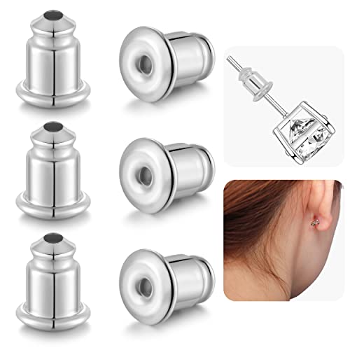 ESMATOO Ohrring-Verschlüsse für Ohrstecker und hängende Ohren, hypoallergen, bequem, klein, Weißgold (3 Paar) von ESMATOO